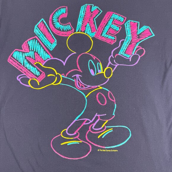Vintage Disney Mickey Mouse Neon Night Shirt Oversized One Size - Picture 2 of 8